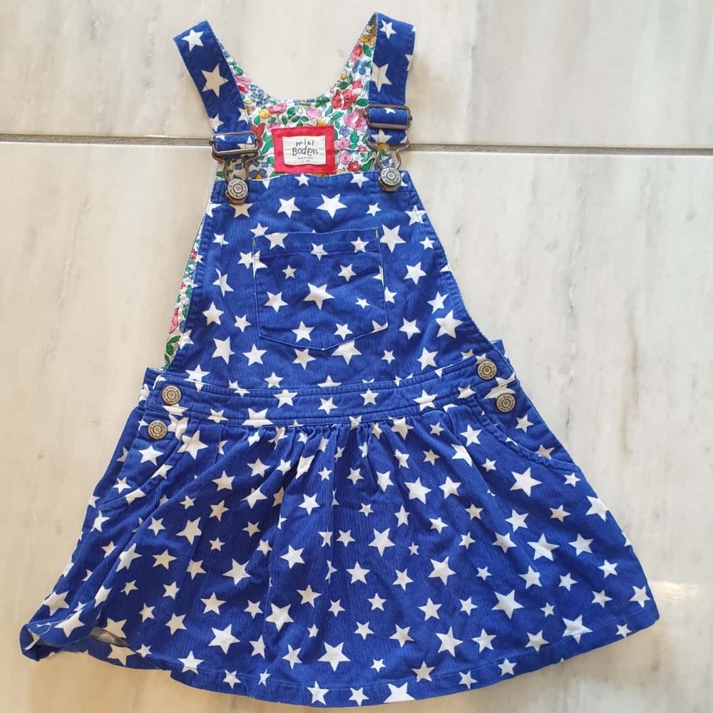 MINI BODEN Blue Corduroy Cord Star Pinafore Dress - Picture 3 of 5